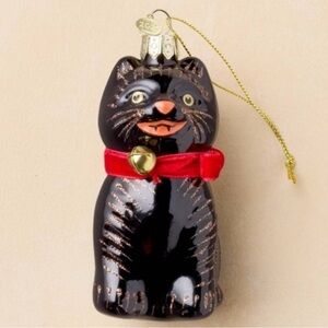 Elegant Black Cat Ornament with Red Bow